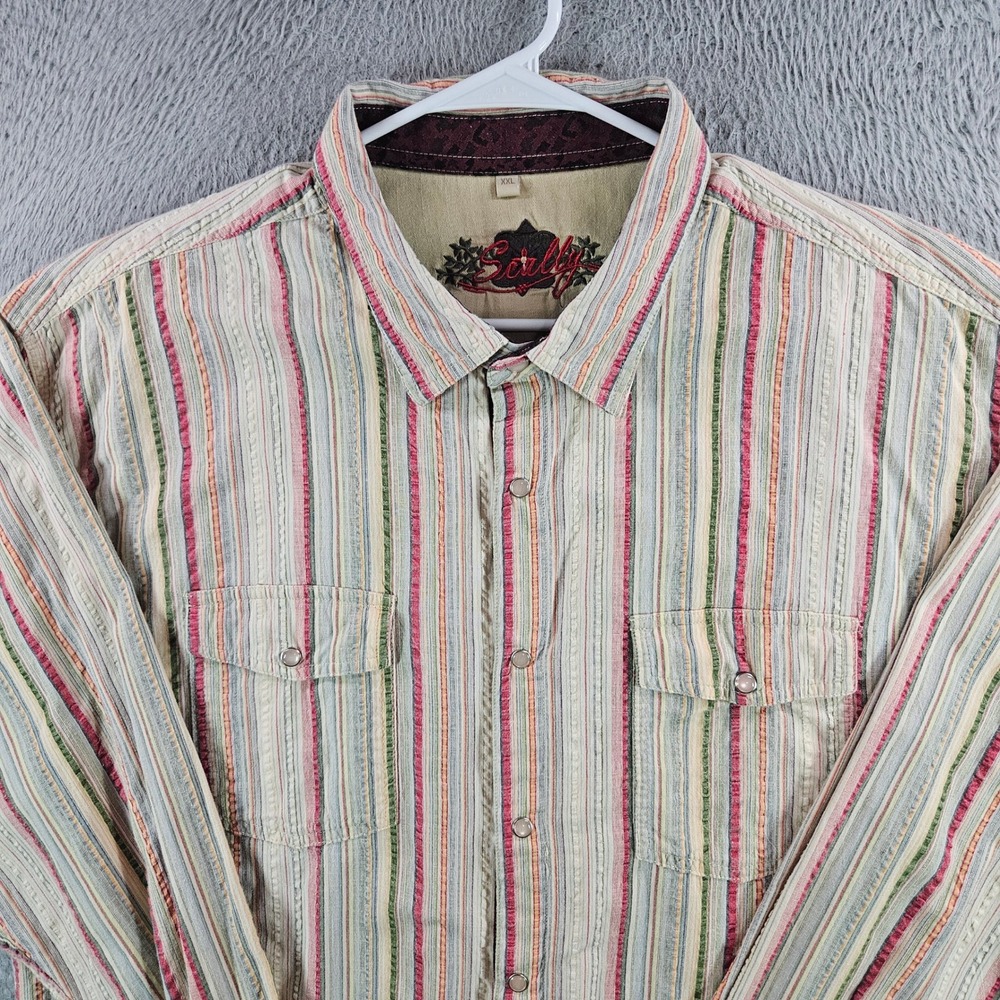 Scully Mens XXL Western Snap Shirt Multi Color Textured Stripe Cotton
